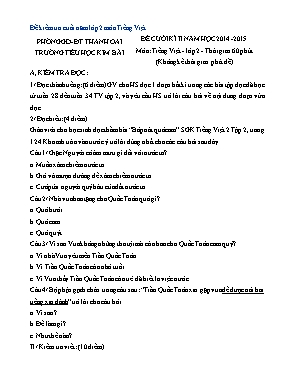 Đề kiểm tra cuối học kì II môn Tiếng Việt Lớp 2 - Năm học 2014-2015 - Trường TH Kim Bài